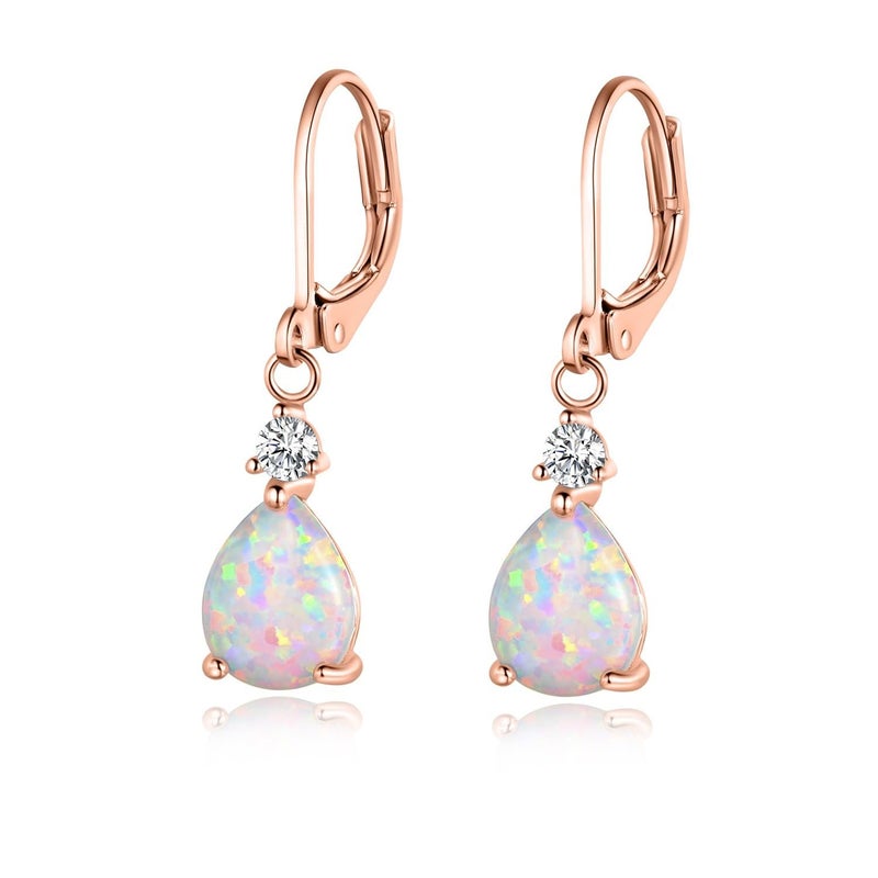 GEMSME Rose Gold Plated Pear Opal Leverback Drop Earrings - Image 1
